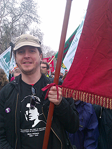 Carrying the NUJ banner on 26 March